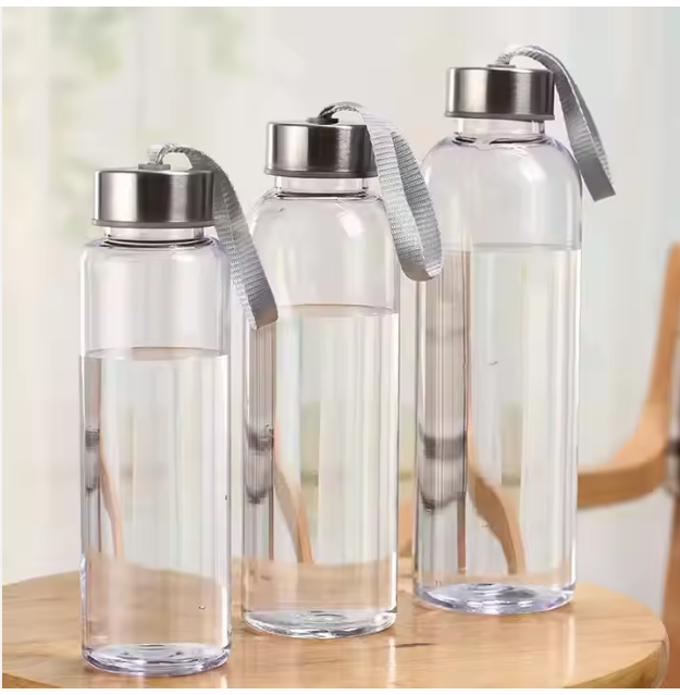 Transparent clear plastic drinking water bottles