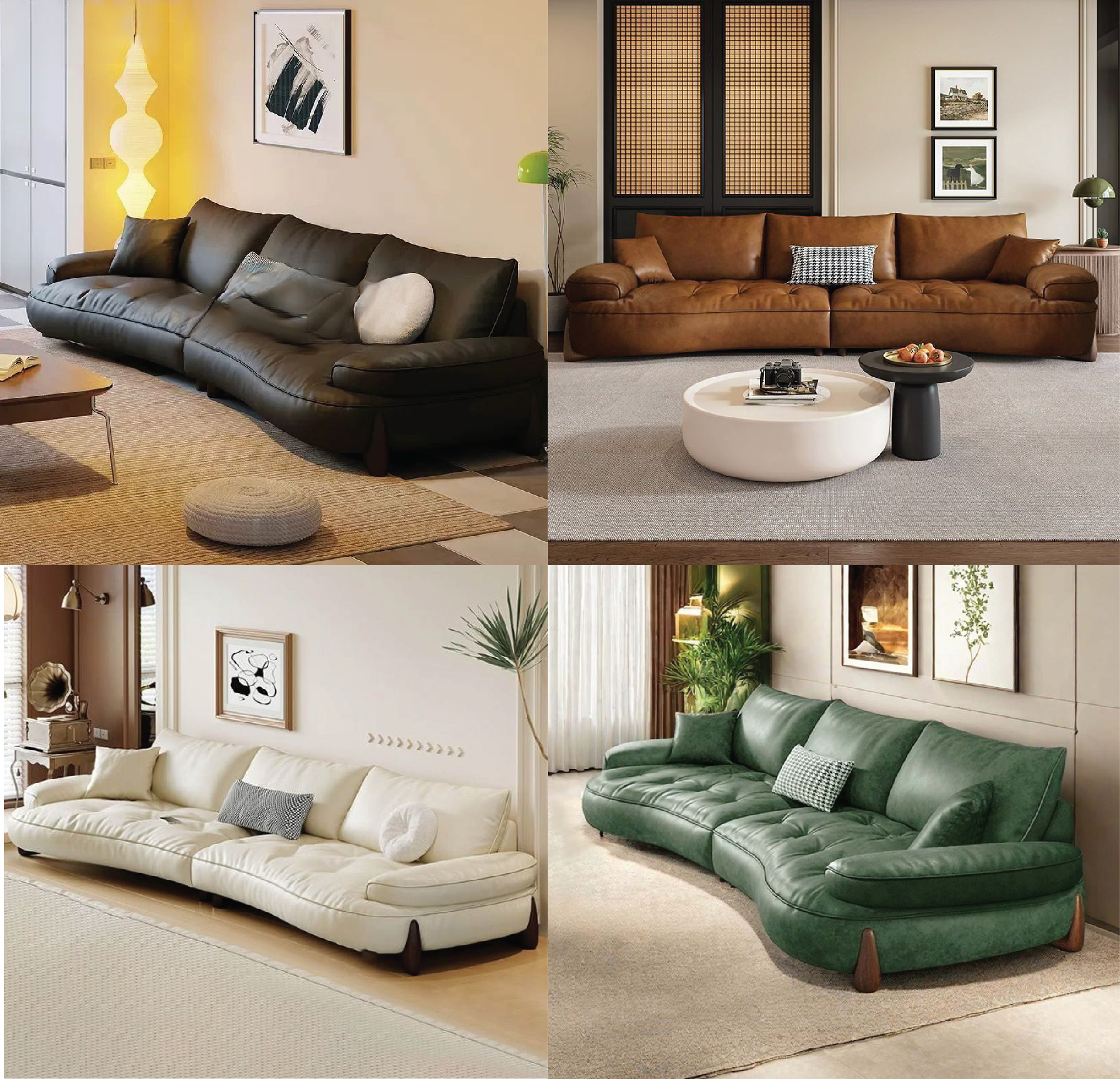 Leather Sofa Living Room Retro Style Genuine Leather Sofa