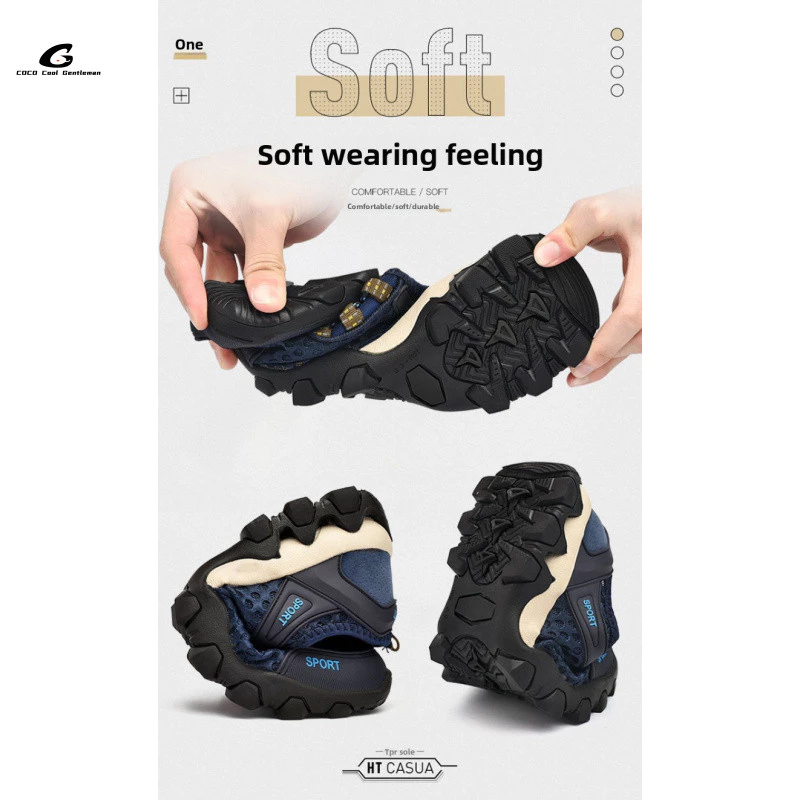 Korean-style casual hiking sandals with a breathable mesh upper and water-resistant design.