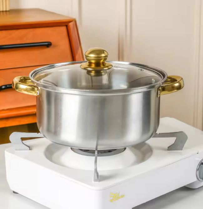 5-Piece Premium Stainless Steel Cookware Set with Elegant Gold Handles - Image 3