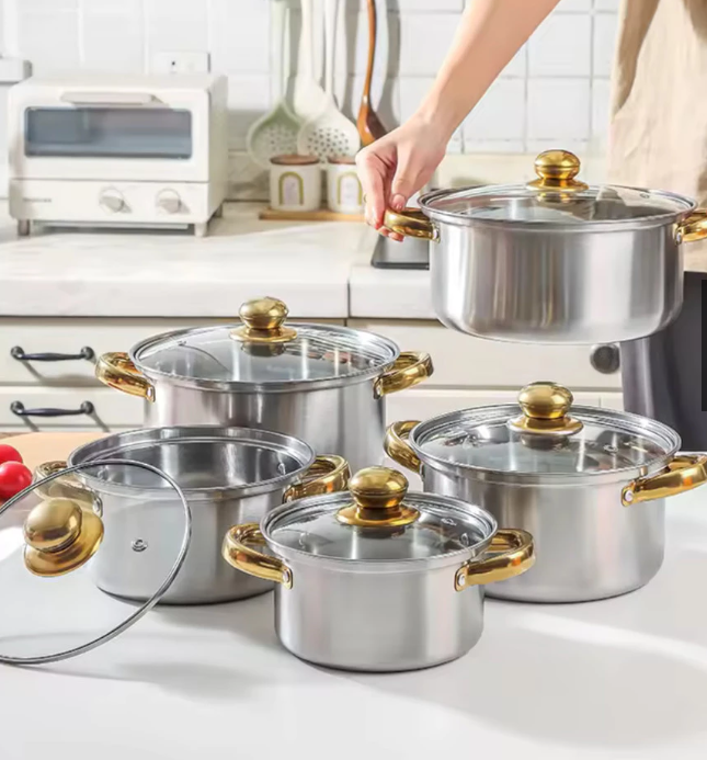 5-Piece Premium Stainless Steel Cookware Set with Elegant Gold Handles - Image 5