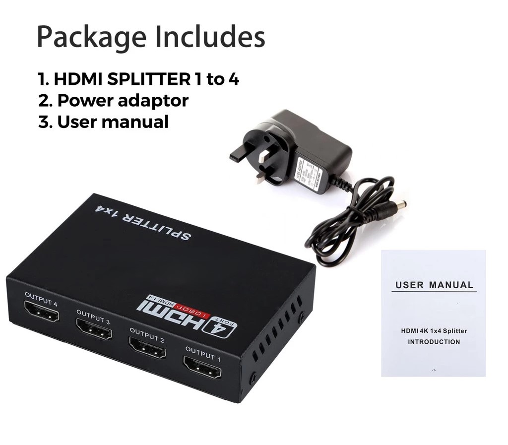 1×4 HDMI Splitter – 1 Input to 4 Output, 1080P, Audio & Video Adapter for HD TV - Image 2
