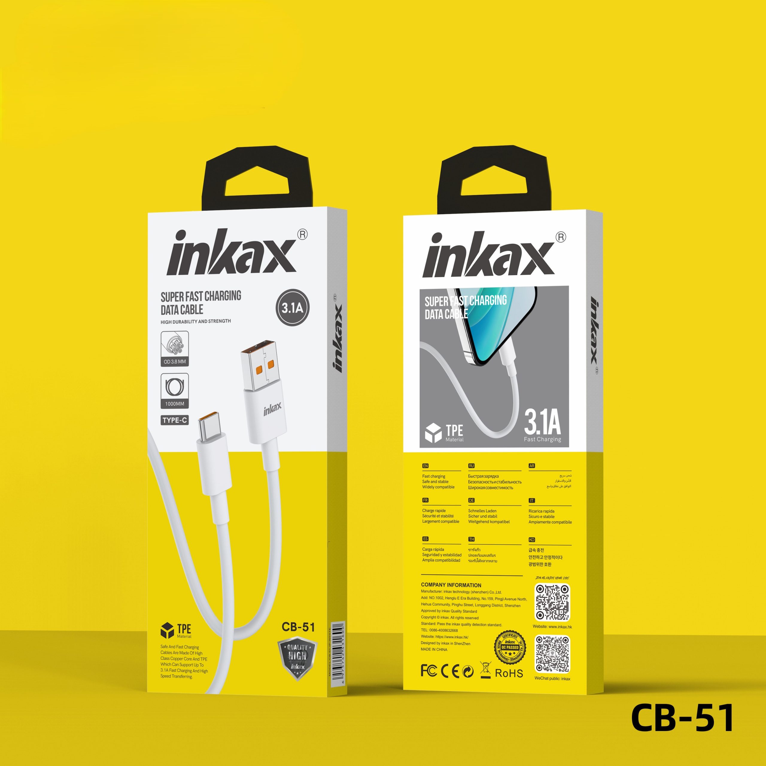 Inkax 1.0m Fast Charging USB-C Cable (Two-Tone White & Yellow) - Image 5