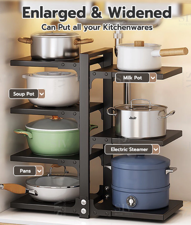 OOKAS Adjustable 2-7 Tier Stainless Steel Kitchen Rack – Pot & Pan Organizer