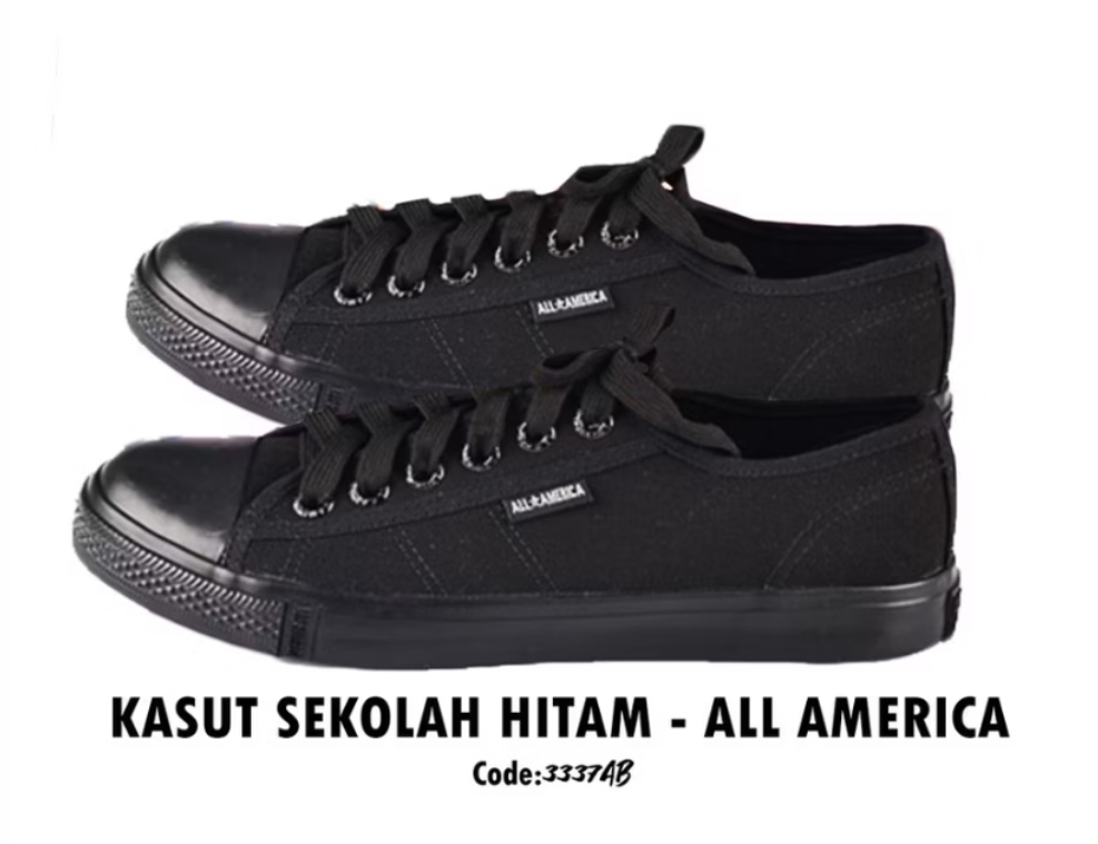 All America Lace-Up School Shoes – Black (Sizes 33–38), Model 3337AB