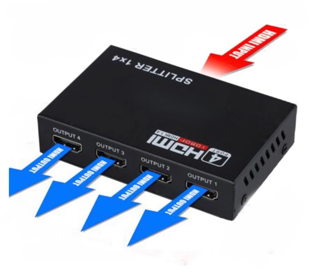 1×4 HDMI Splitter – 1 Input to 4 Output, 1080P, Audio & Video Adapter for HD TV