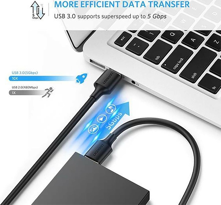 UGREEN USB 3.0 Type-A Male to Male Cable – 1 m, 5 Gbps, Gold-Plated, Black (Model 10370) - Image 3