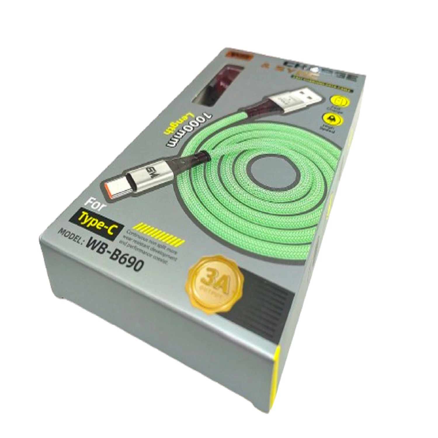 WB Fast Charging Type‑C USB Cable – 1 m, 4 A Output, Data & Power