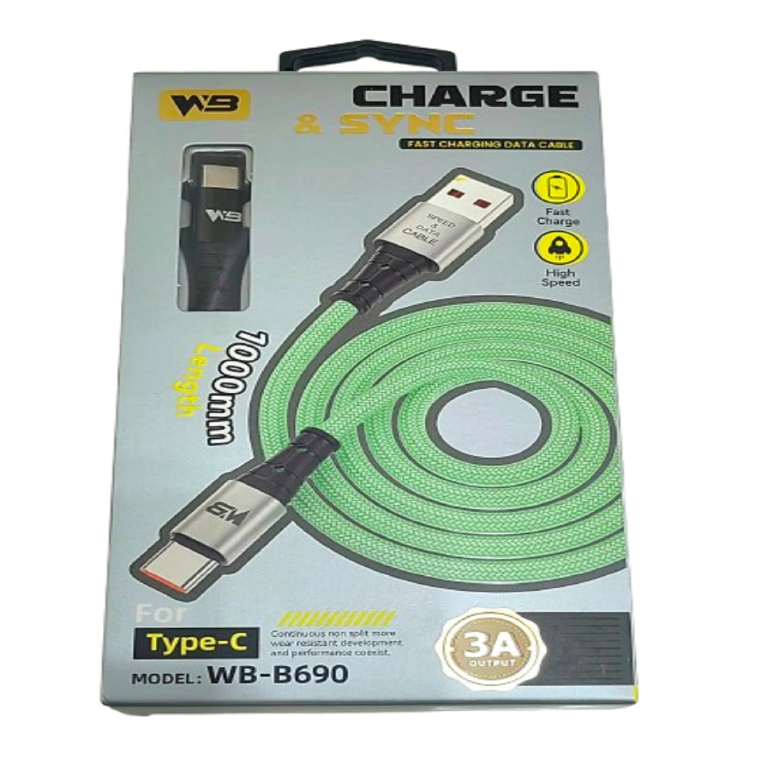 WB Fast Charging Type‑C USB Cable – 1 m, 4 A Output, Data & Power - Image 3