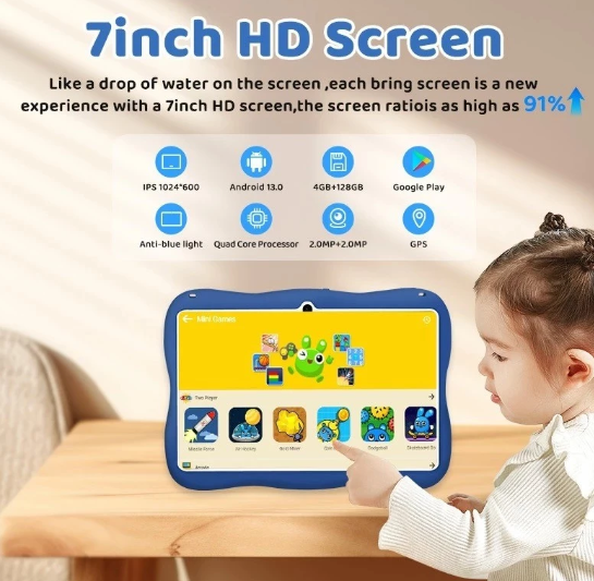 7” Kids Tablet – WiFi, Android 6G + 128GB, Educational Tablet with Camera, Affordable Android Learning Device for Children