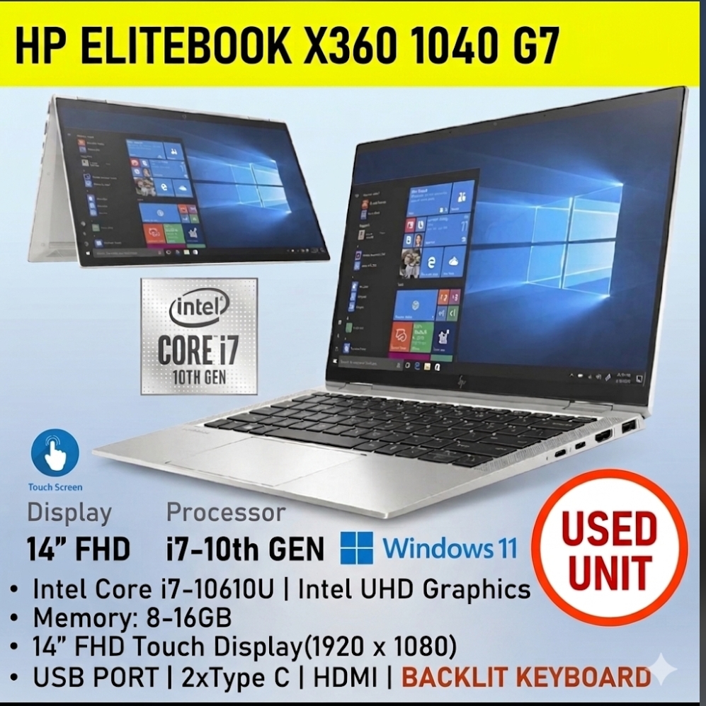 hp-elitebook-x360-1040-g7-i7-10th-gen-14-fhd-touch-8-16gb-ram-backlit-kb-great-condition