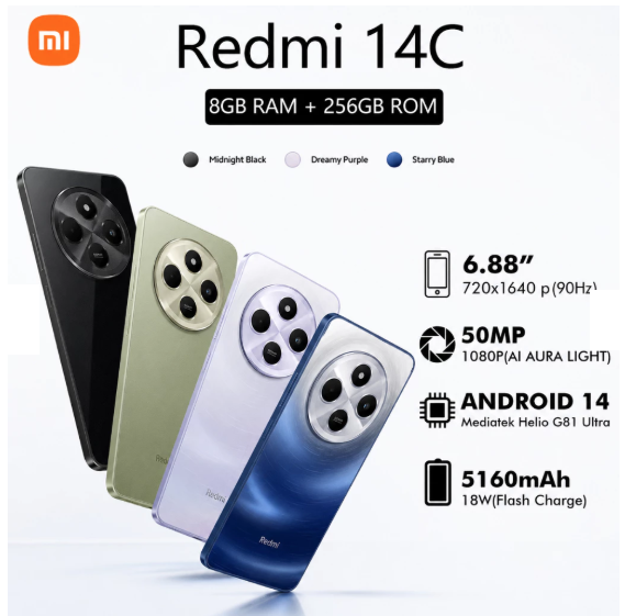 xiaomi-redmi-14c-8gb-ram-256gb-rom-6-88-120hz-screen-50mp-dual-camera-5160mah-battery-nfc-supported-used-99-new
