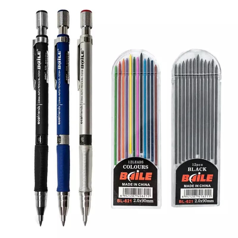 baile-2-0mm-auto-pencil-with-colored-black-lead-refills