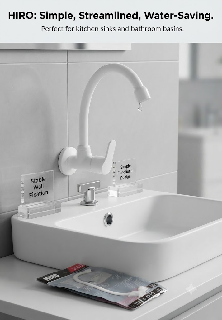 HIRO Wall Mounted Water Tap (White, Flexible Spout)