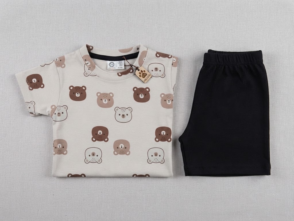 kids-brown-bear-print-t-shirt-black-shorts-set