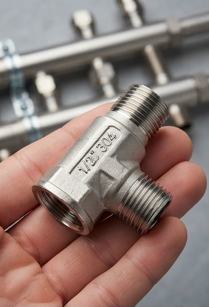 HIRO Hardware Accessories – 1/2" 304 Stainless Steel Tee Pipe Fitting