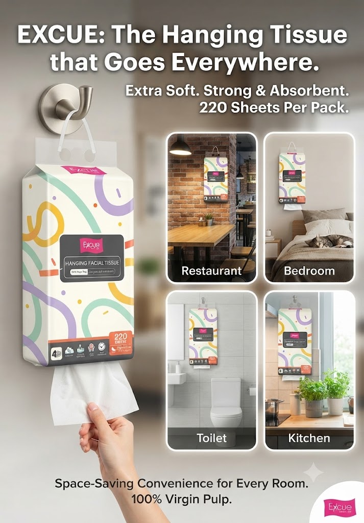 EXCUE Hanging Facial Tissue (100% Virgin Pulp, 220 Sheets)