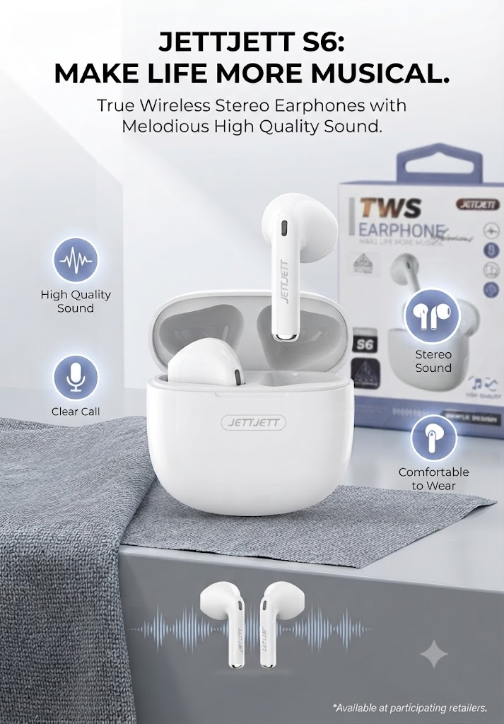 JETTJETT S6 True Wireless Stereo Earphones (Melodious High Quality Sound)