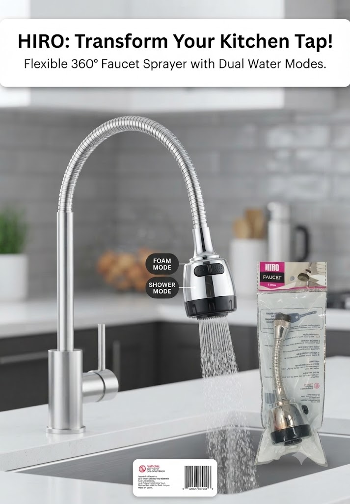 HIRO 360° Flexible Faucet Sprayer with Dual Water Modes (Chrome)